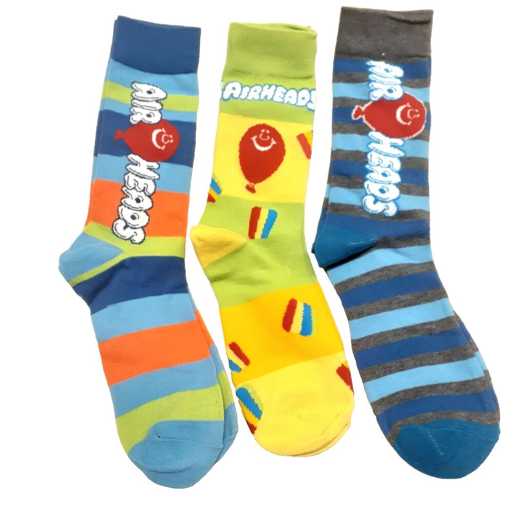 Airheads Candy Food Novelty Striped Mens 3-pair Adult Size 6-12 Crew Socks NWOT